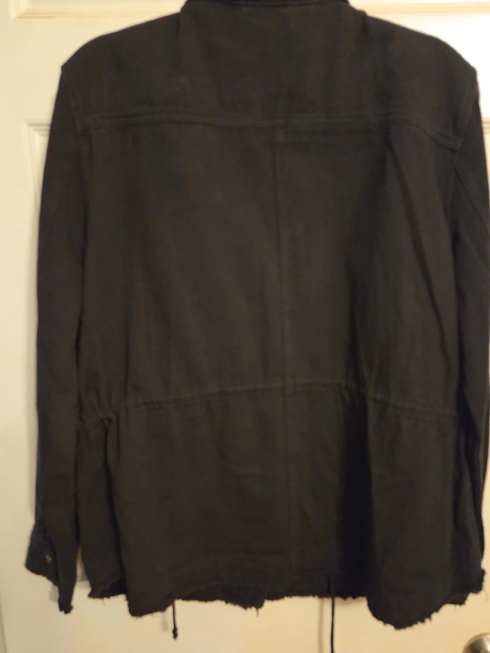 Indigo Black Utility Jacket with Beaded Red & White Accents
